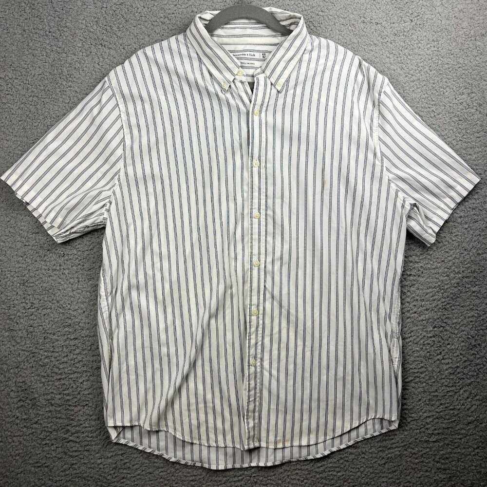 Abercrombie & Fitch Performance Button-Up Shirt Light Blue Stripe XXL Wrinkle